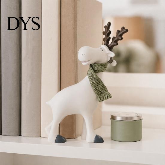 Moderne Wohnzimmer-Tischdekorationen Nordisch Minimalistisch Harz Rentierfigur mit Strickschal, Niedliche Heilende Hirschstatue, Mattweißer Boho-Tisch