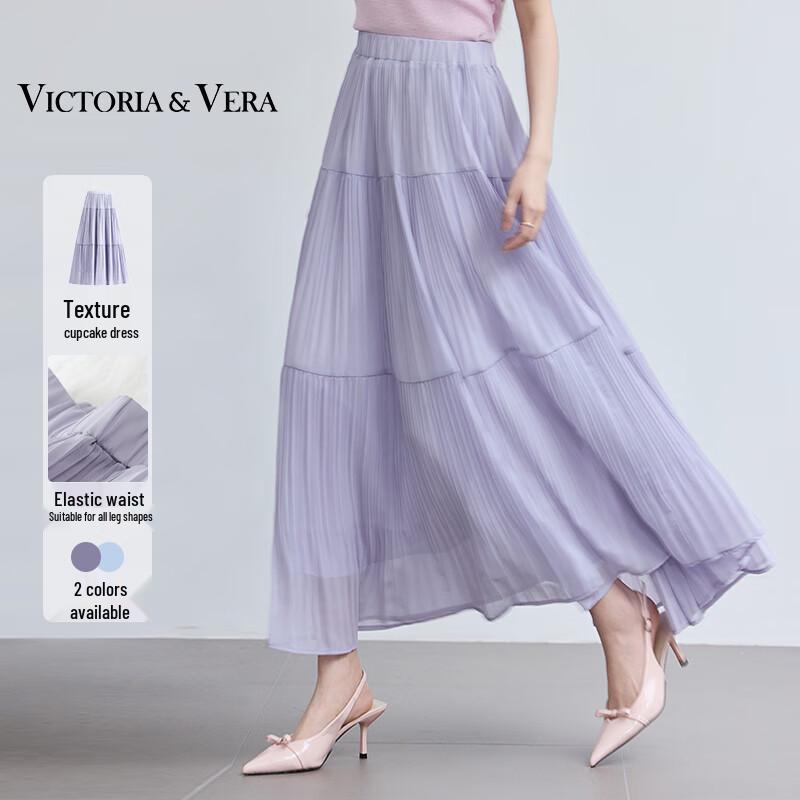VICTORIA&VERA Women's Summer Pleated Chiffon Midi Skirt