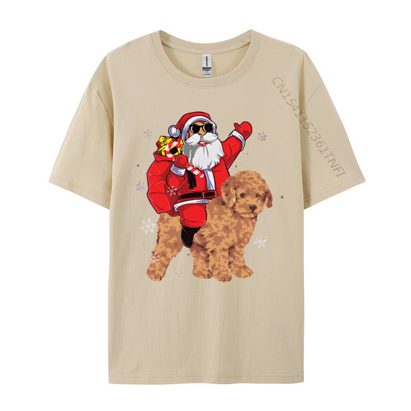 Santa Claus Ride Poodle Dog Christmas Tshirt Student TShirts Unisex Vintage Tee Shirts High Quality Xs Graphic T Shirts