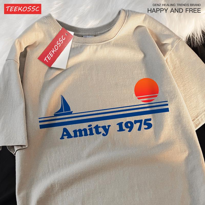 Amity 1975 The Sailboat Of Hope Mens Street Clothing Breathable Oversized T-Shirts Brand Tops Cotton Casual T Shirt Couple