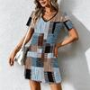 Summer Fashion Women's V Neck Short Sleeve Retro Geometric Pattern Printed  Dress Sex Short Skirt Dresses
