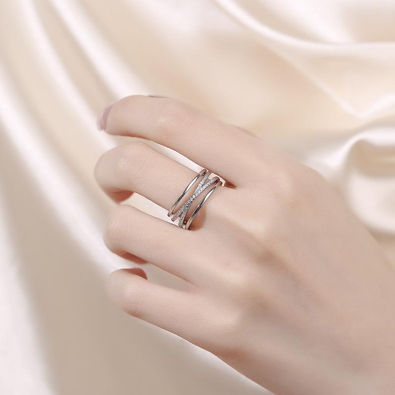 2026 Light Luxury Index Finger Opening Cold Wind Multi-layer Zircon Line Ring Female Personality Fashion Niche Design Ring