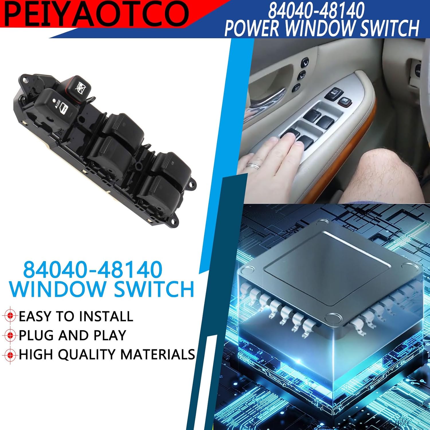

84040-48140 Power Window Switch Fit for 2003-2008 Lexus RX330 Fit for 2003-2008 Lexus RX350 Fit for 2005-2008 Lexus RX400H Driver Side Power Master