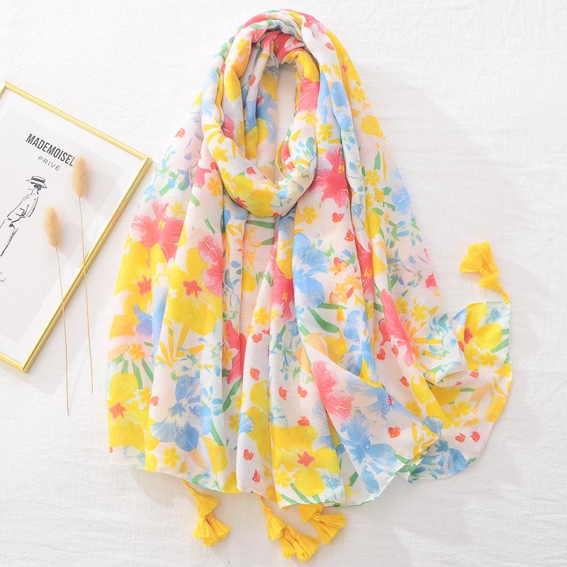 Women Autumn Winter Viscose Shawl Abstract Painting Floral Pashmina Stole Wrap Thick Echarpe Foulard Femme Muslim Hijab 180*90Cm