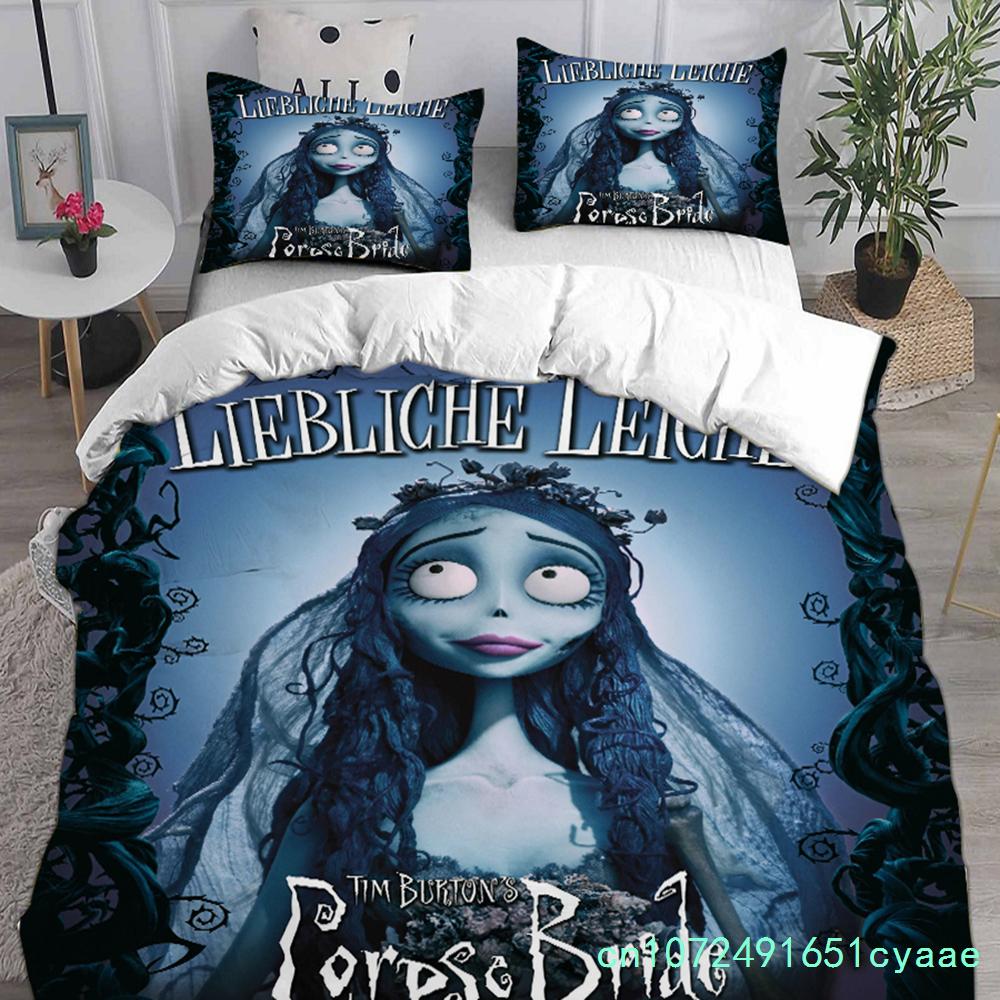 Ensembles de literie Anime Les Noces Funèbres de Tim Burton Couette Couvre-lit Housse de couette Taie d'oreiller Ensembles 2-3 pièces Tailles Enfant Adulte EU single(135x200cm)