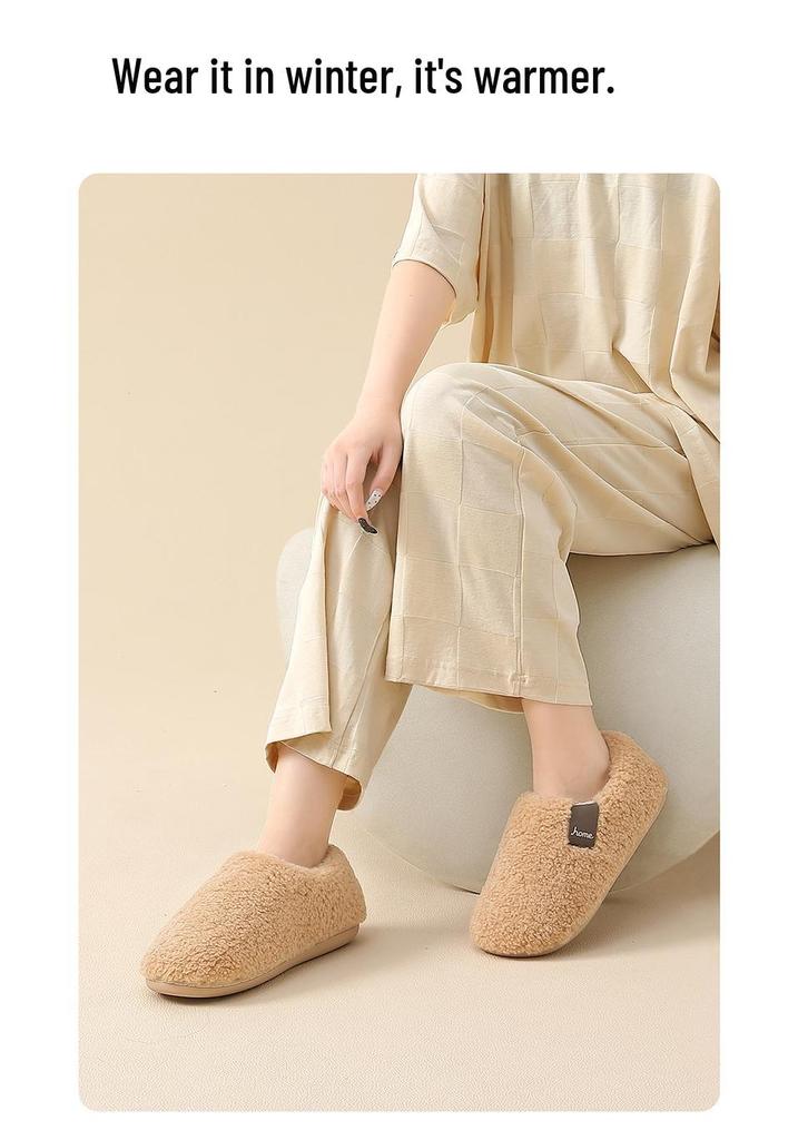 Women's Plush Cotton Non-Slip Indoor Slippers - Warm, Thick Fleece, Closed-Heel for Autumn & Winter, Men's Sizes Available.