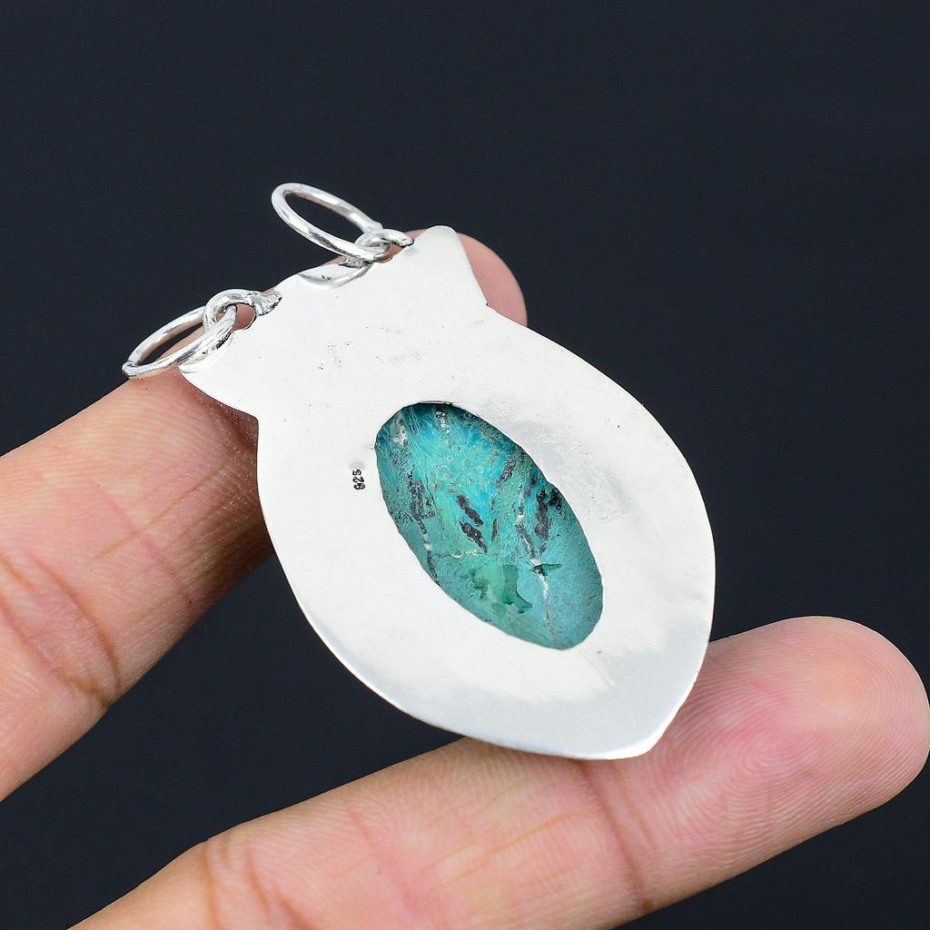 Natürlicher Chrysokoll Edelstein Schmuck 925 Sterling Silber Anhänger Für Mädchen