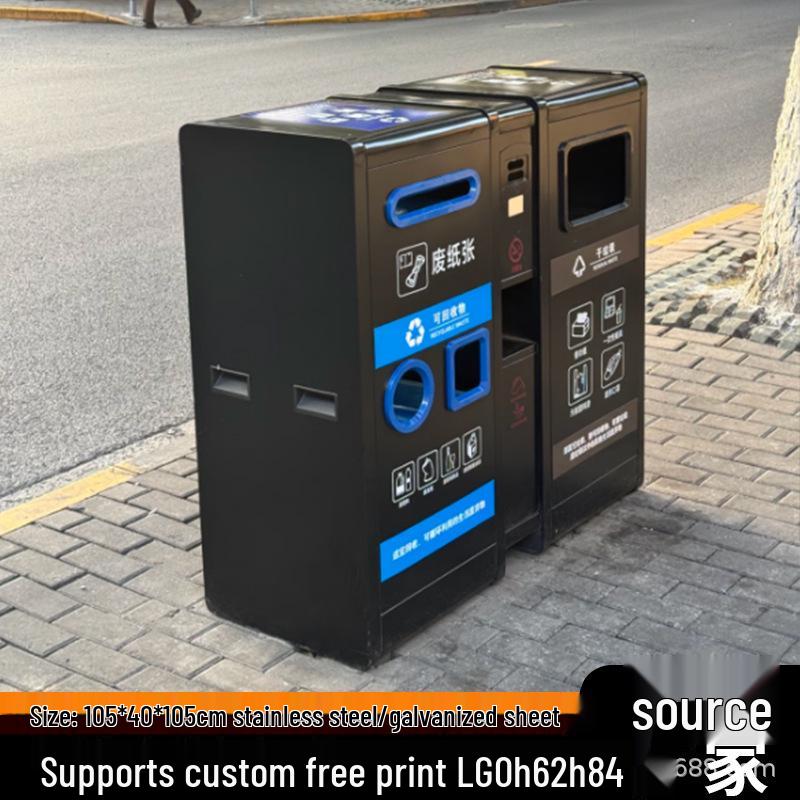 Large Stainless Steel Outdoor Sorting Trash Can for Parks and Commercial Spaces