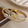 Exquisite Leaf Square Zircon Cuff Bracelet for Women Fashion Gold Plated Stainless Steel Bangle Bracelets Jewelry Gifts