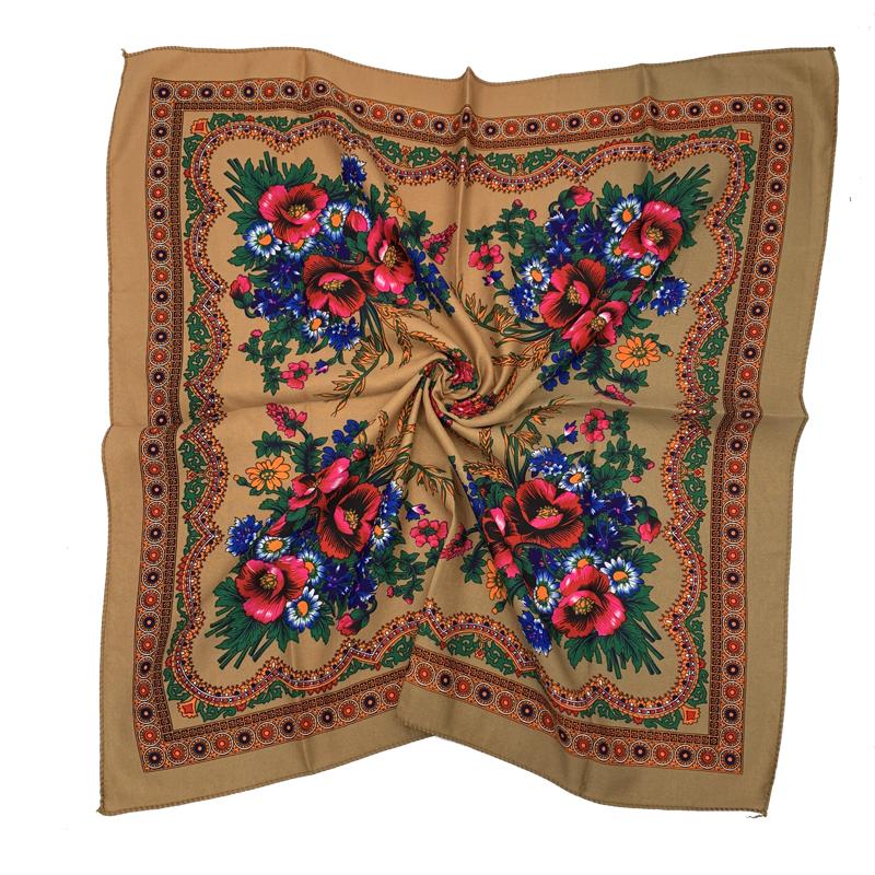 Women Square National Scarf 70*70Cm Russian Retro Floral Print Head Scarves Bandana Foulard Femme Muslim Headwrap Babushka Scarf
