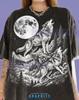Lupo Ululante Lupi Luna Piena Fauna Selvatica Natura Maglietta Comfort Colors®, Foresta Selvaggia Luce Lunare Amante degli Animali Stile Bootleg Vintage,