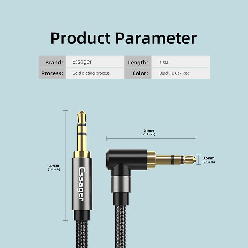 Essager AUX-Kabel 3,5 mm Klinke Audiokabel für Lautsprecherkabel Kopfhörer Auto 3,5 mm Klinke Hifi Aux Adapterkabel für Xiaomi mi Laptop