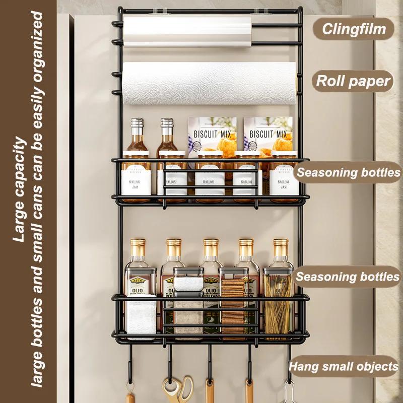 Kitchen Refrigerator Side Shelf Mmulti-functional Plastic Wrap Spice Bottles Storage Rack Kitchen Paper Tube Hanging Shelf