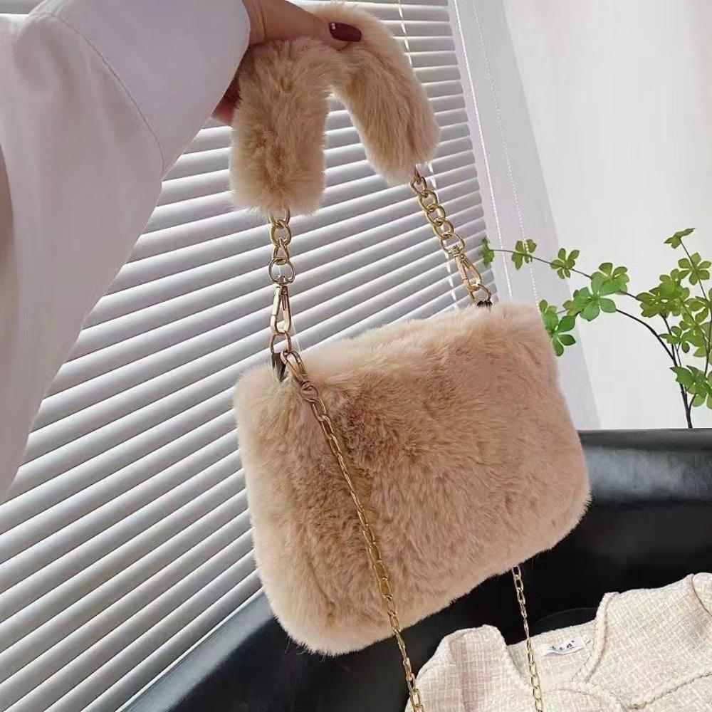 

Fashion Soft Fluffy Shoulder Bags Solid Color Handle Handle Bag Chain Strap Messenger Bag Women Accessories легкие хаки