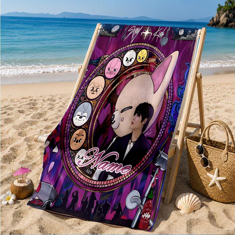 Custom Name K-pop stray Smile Beach Towel Microfiber Beach Towel, Lightweight and Quick-Dry, for Summer Travel, Swimming Pool Gift