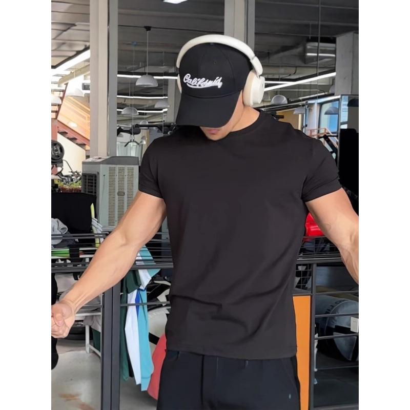 

Men Solid Color Crew Neck T Shirt Short Sleeve Stretch Workout Top For Gym And Casual Wear XL чёрный