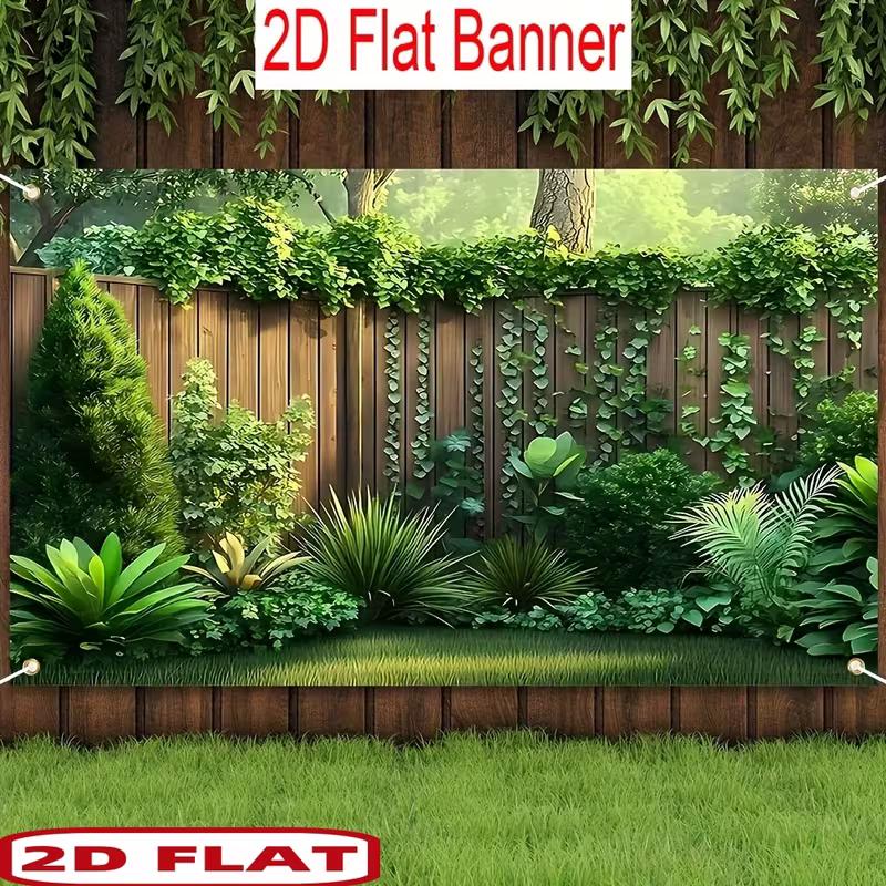 2D Rustic Wood Fence Lush Green Plant Backdrop Outdoor Garden Portrait Decor Background