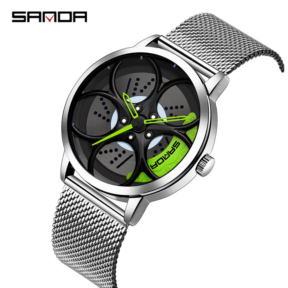Classic Men's Quartz Watch - Car Wheel Style, Steel Band, Trendy & Casual