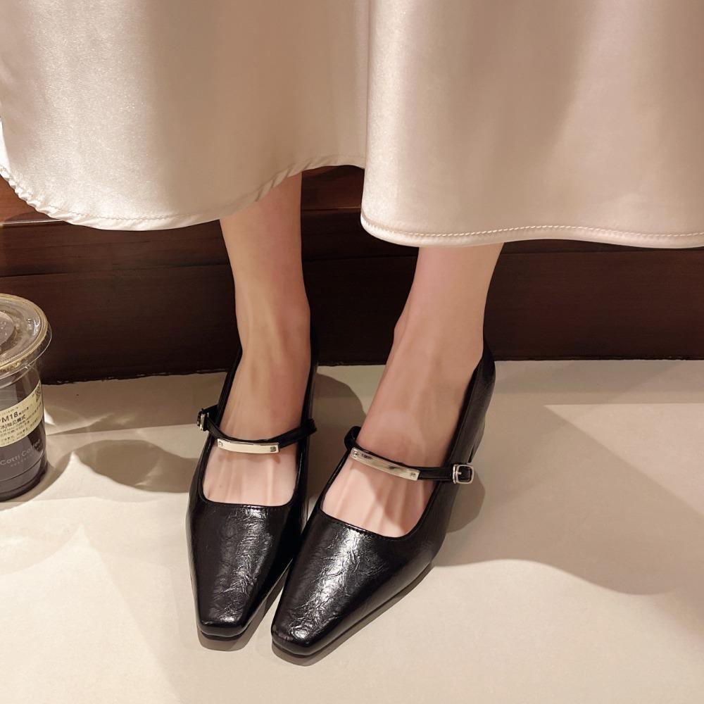 Fashion Retro Style Thick Heel Women Mary Jane Shoes Fashion Shallow Pointed Toe Ladies Comfort Office Pumps Plus Size Woman Footwear