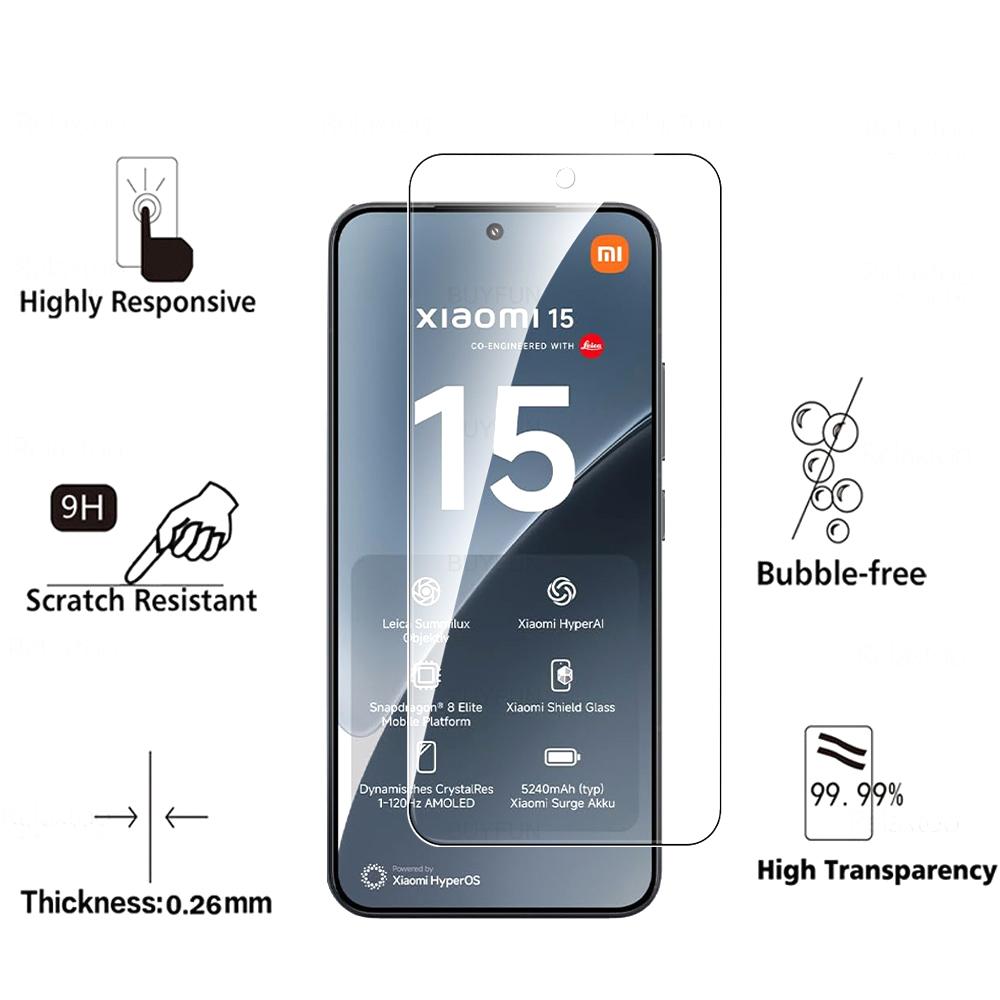 3Pcs Full Cover Tempered Glass For Xiaomi 15 Case Friendly Xiaomi 15 14 Mi 13 5G Xiaomi15 Xiaomi14 Xiaomi13 HD Screen Protector