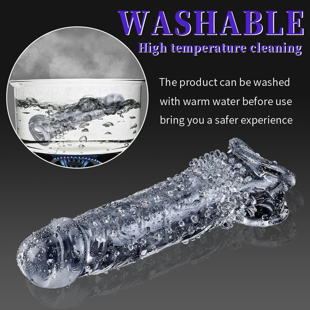 Pennis Extende Cock Set Reusable Condom,Sex Toy - Pump and Amplifier Extra Thick Simulation Extender Suitable for Men,Sleeve Circumference Enhancer