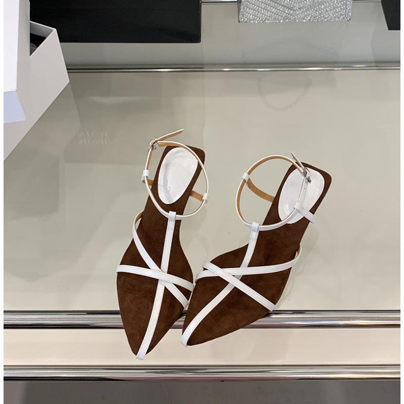 New with skirt style open-toed thin strap pointed cool slippers medium heel fashionable versatile one-button sandals