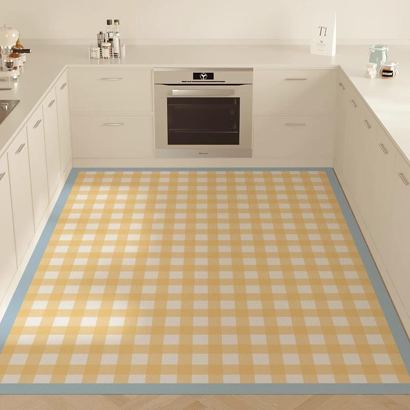 PVC Carpet for Kitchen Waterproof Dust-proof Easy To Clean Leather Floor Mat Fashion Dopamine Checkered Balcony Rugs Alfombra 
