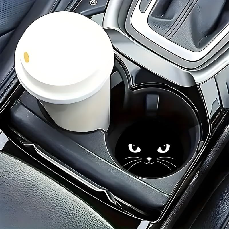 Cat design coasters for car cup set of 7cm soft rubber non-slip holders, 2, diameter, material, black.