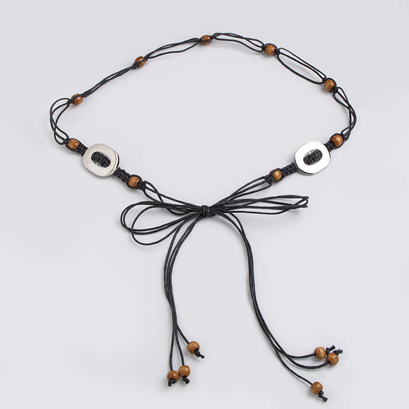 Ethnic Woven Waist Tie With Wooden Beads For Boho Chic Summer Dresses And Casual Looks
