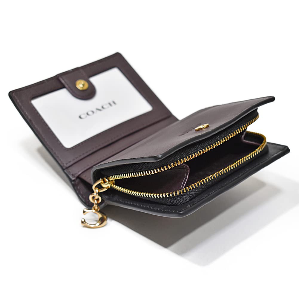 Coach Crocodile Print Leather Snap C6092 Bifold Mini Outlet Women's Wallet, Black, IMBLK, Wallet,