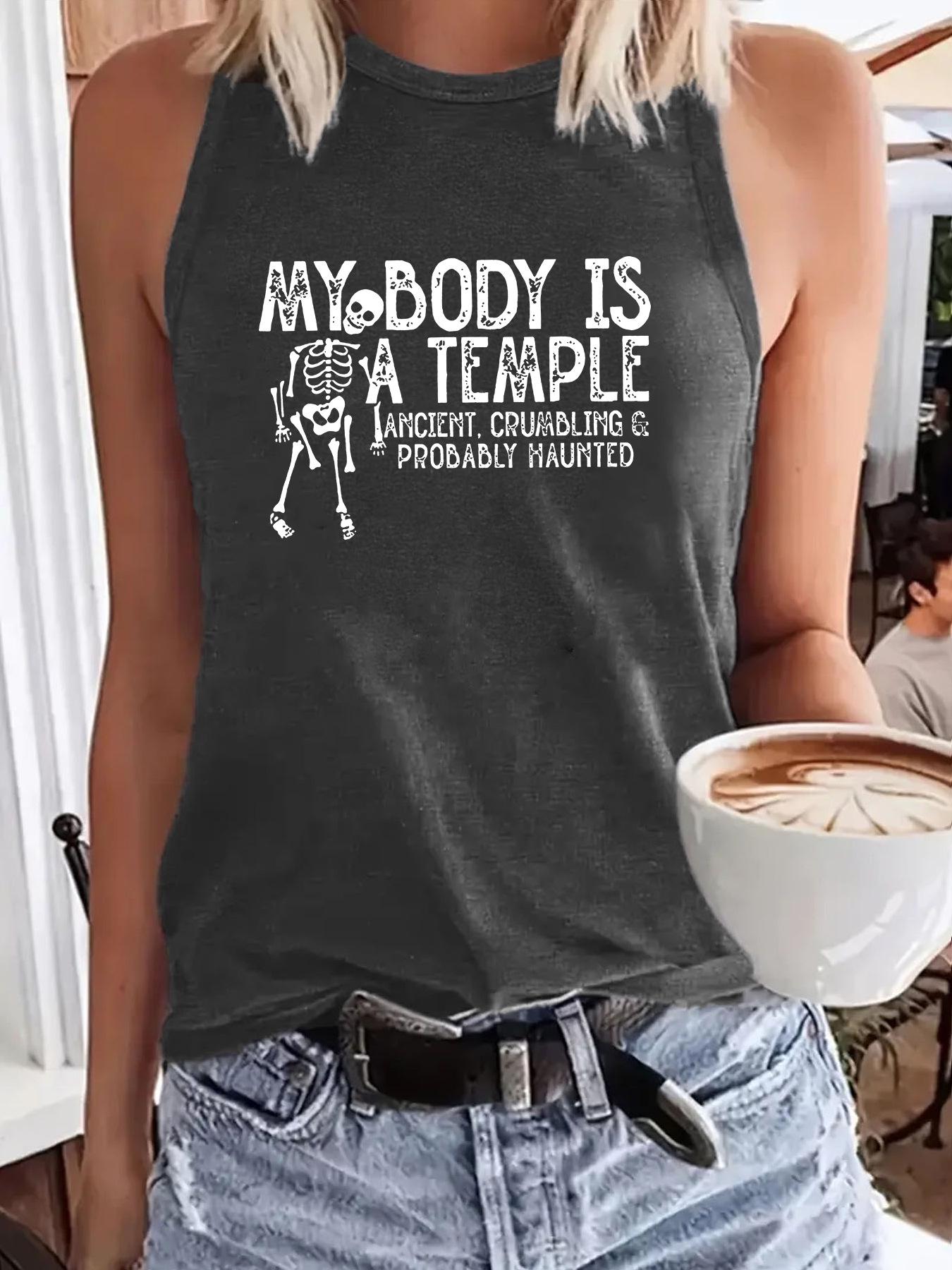 

Европейско-американская летняя повседневная майка без рукавов с черепом - Женская удобная футболка Large темно-серого