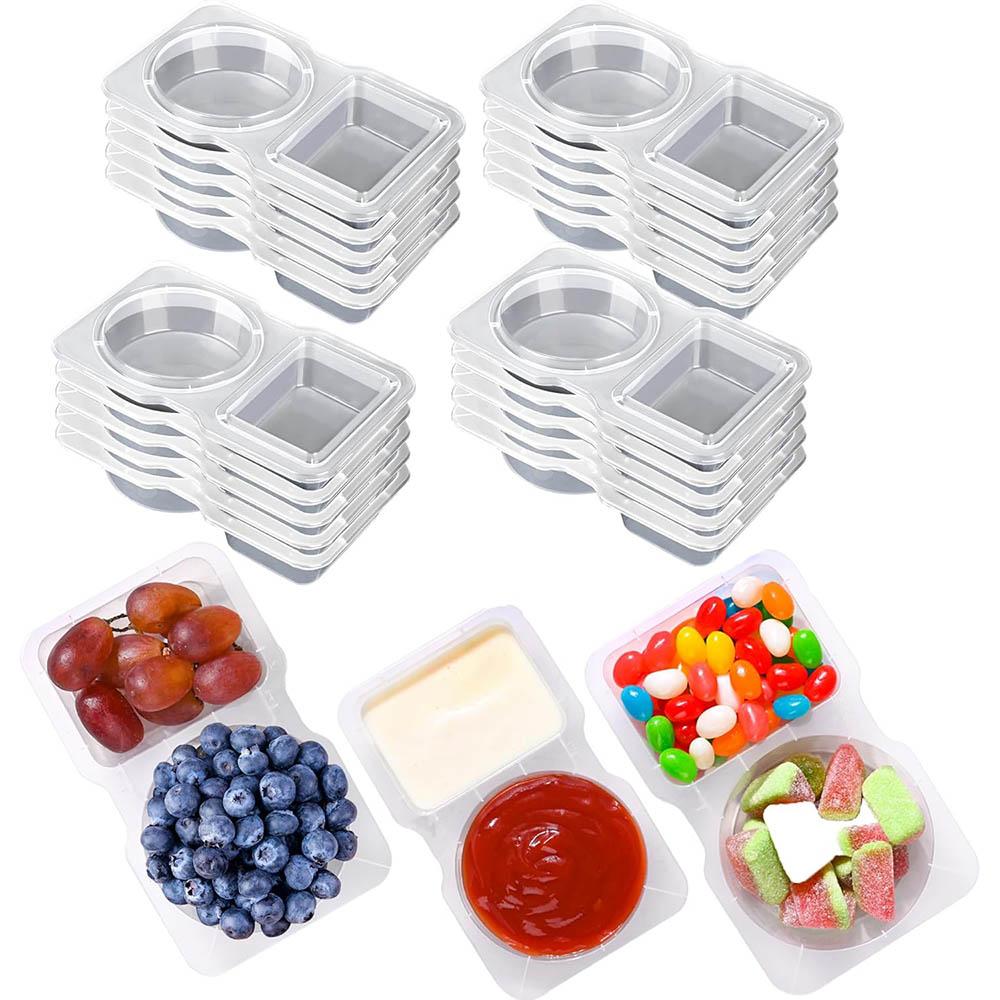 

Double Compartment Condiment Container Reusable Snack Container 2 Condiment Containers With Lids For Take-out Condiments 10pcs