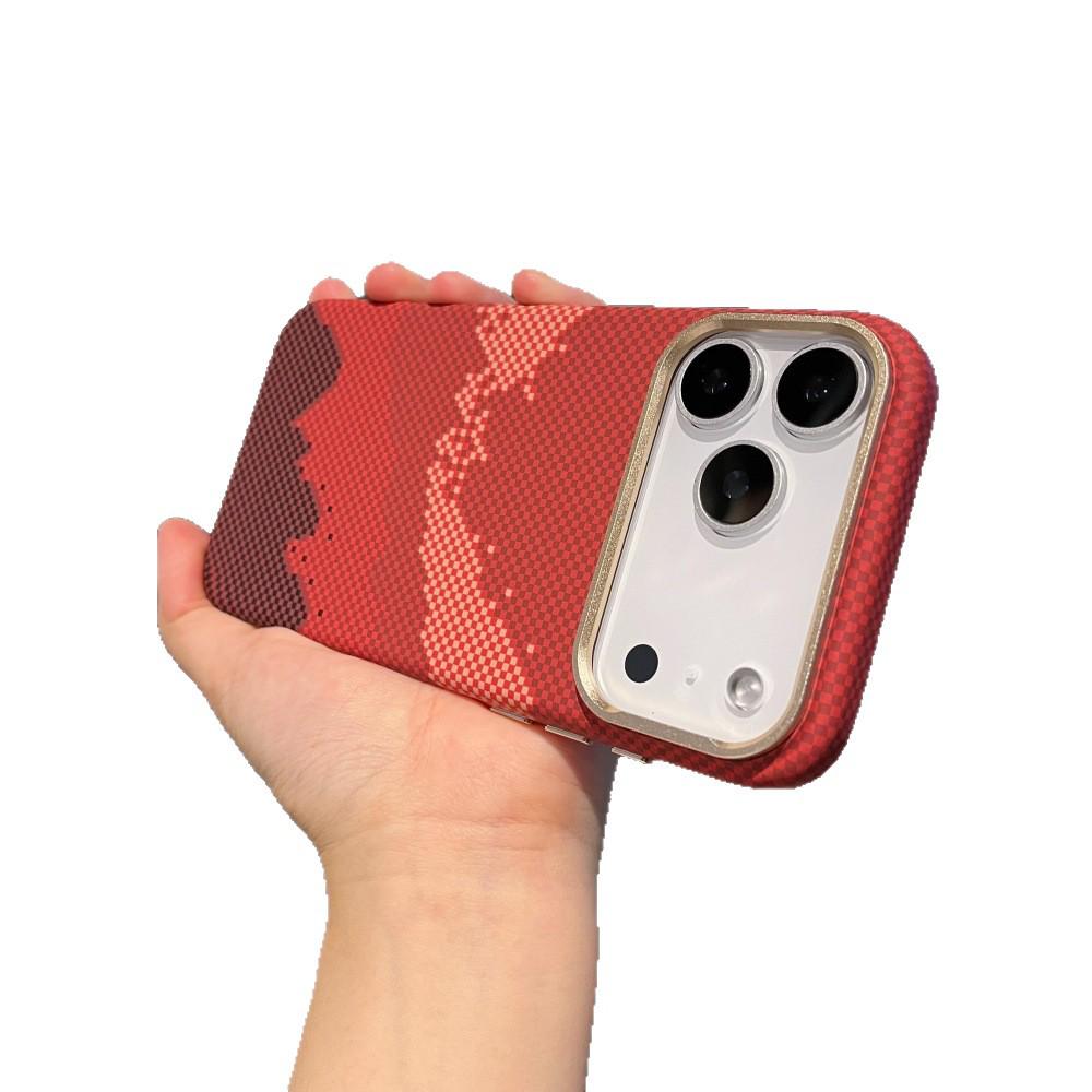 Sunset Golden Mountain Carbon Fiber Magnetic Case for iPhone 17 Pro Max - Full Coverage Metal Lens Protection