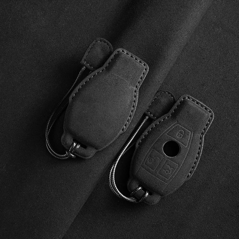 Leather Car Key Case For Mercedes Benz A C E S G Class Glc Cle Cla Glb Gls W177 W205 W213 W222 X167 Amg Fob Suede Accessories