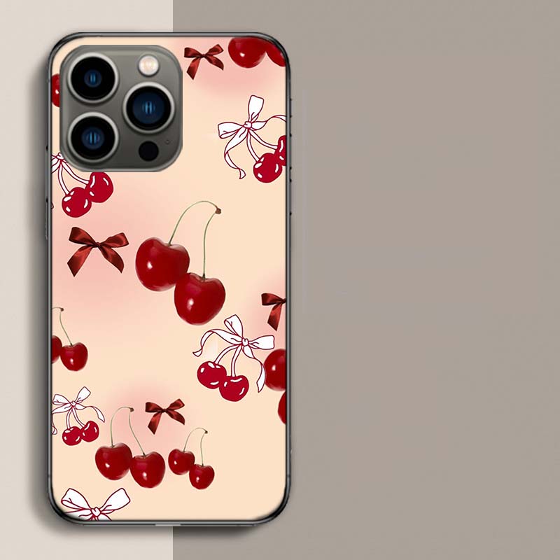 

Cherry Bow Phone Case For Iphone 17 Air 15 Pro 14 Plus 16 Pro Max 17E 16E 12 13 Mini 11 Cover Cute Fundas iPhone 14
