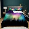 Aurora Borealis Duvet Cover King Queen Pale Weather Over The Hills with Waterfall Creek Nature Landscape Polyester Bedding Set