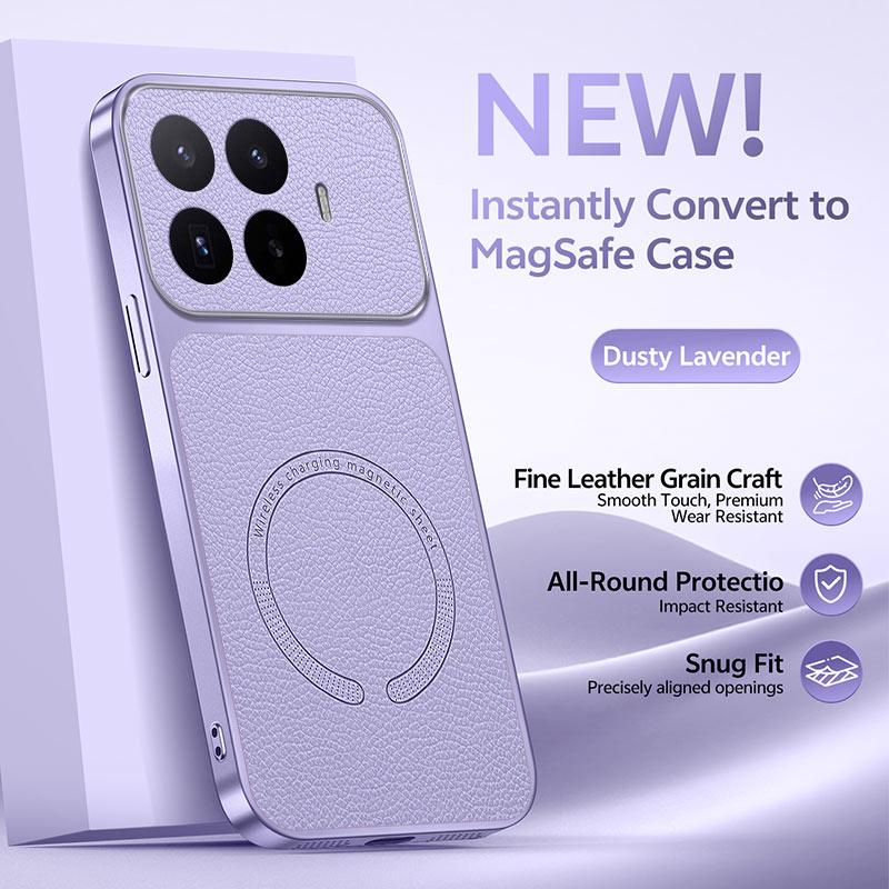 PU Leather Magnetic Wireless Charging Case For Magsafe Xiaomi Poco C75 C85X C81 M7 Plus M8 X8 X7 F5 F6 F7 F8 F9 Pro Max Ultra