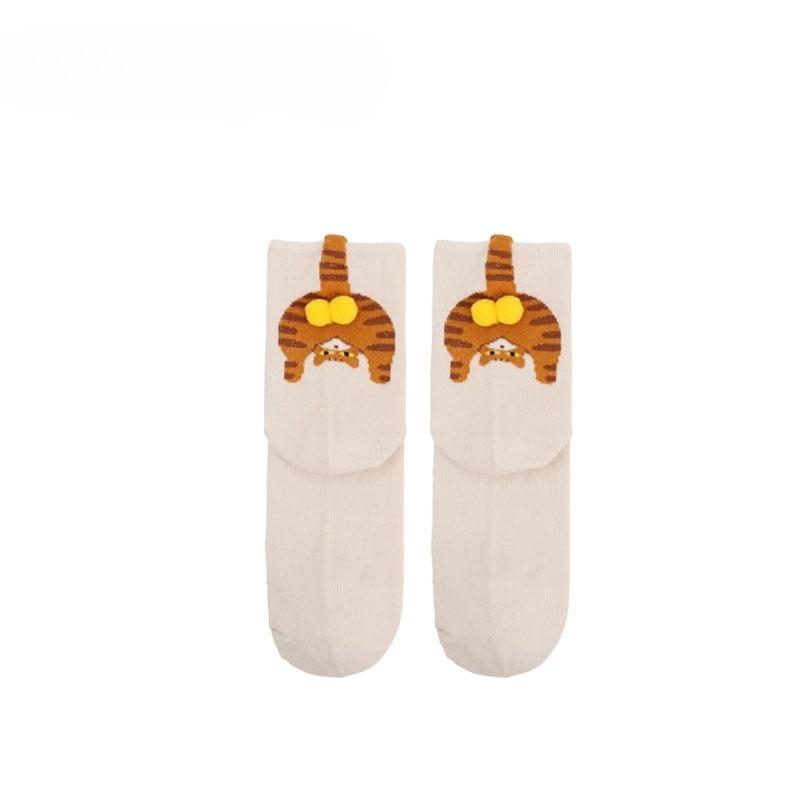 Spring and Summer Couple Socks Cute Mid Tube Versatile Women's Pile Socks Four Season Socks Cartoon Cat Jingle Egg