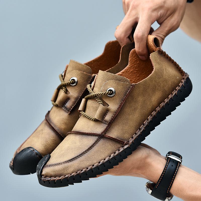 New Fashion Style Leather Spring Casual Shoes Men Handmade Vintage Loafers Flats Hot Sale Moccasins Big Size Rth678