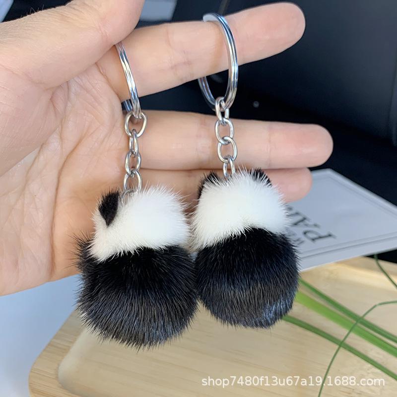 Breloc adorabil din blană de nurcă cu panda roșu - Pandantiv drăguț pentru geantă și cadou mic
