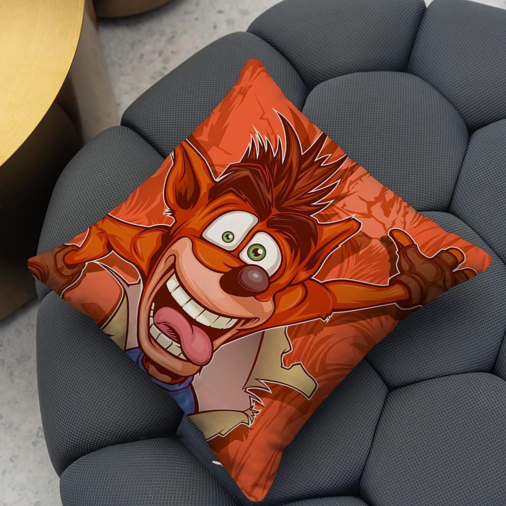 Game Cartoon Crashs B-Bandicoot Cushion Cover Reversible Plush Pillow Cover – For car, sofa, bedroom, perfect as a gift.