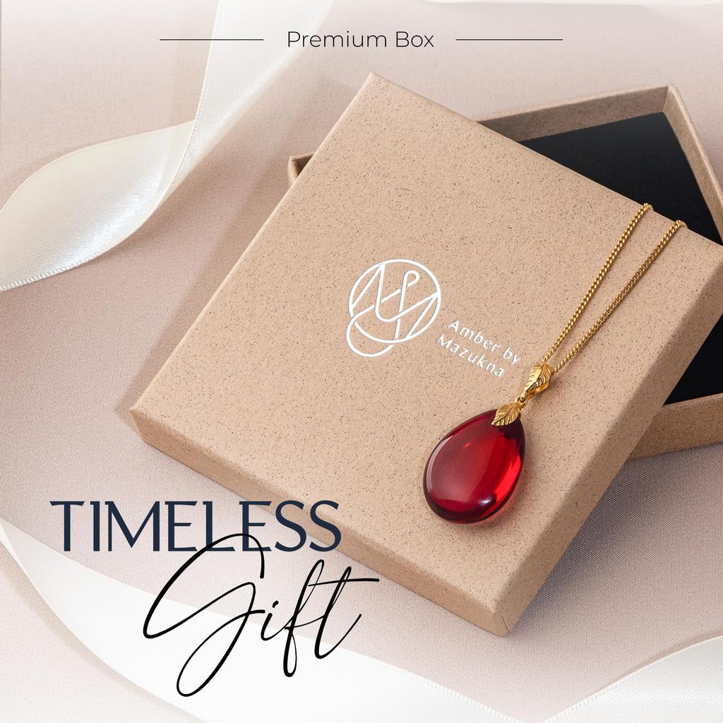 by Amber Necklace Pendant Drop Type Red Amber Jewelry Box Silver925 Gold Plated Chain 45cm Lightweight Elegant Jewelry Gift Quality Certificate