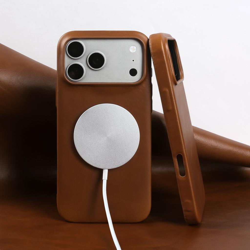 For Magsafe Case for iPhone16Pro Max 15 17 Pro Max 14 13 Retro Full Grain Cowhide Genuine Oil Wax Pattern Leather Magnetic Cover