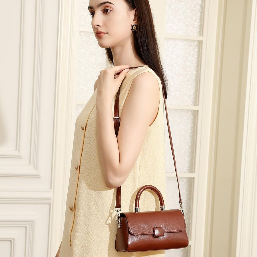 Genuine Leather Versatile Single-Shoulder Women's Bag Textured Commuter Crossbody Small Square Handbag