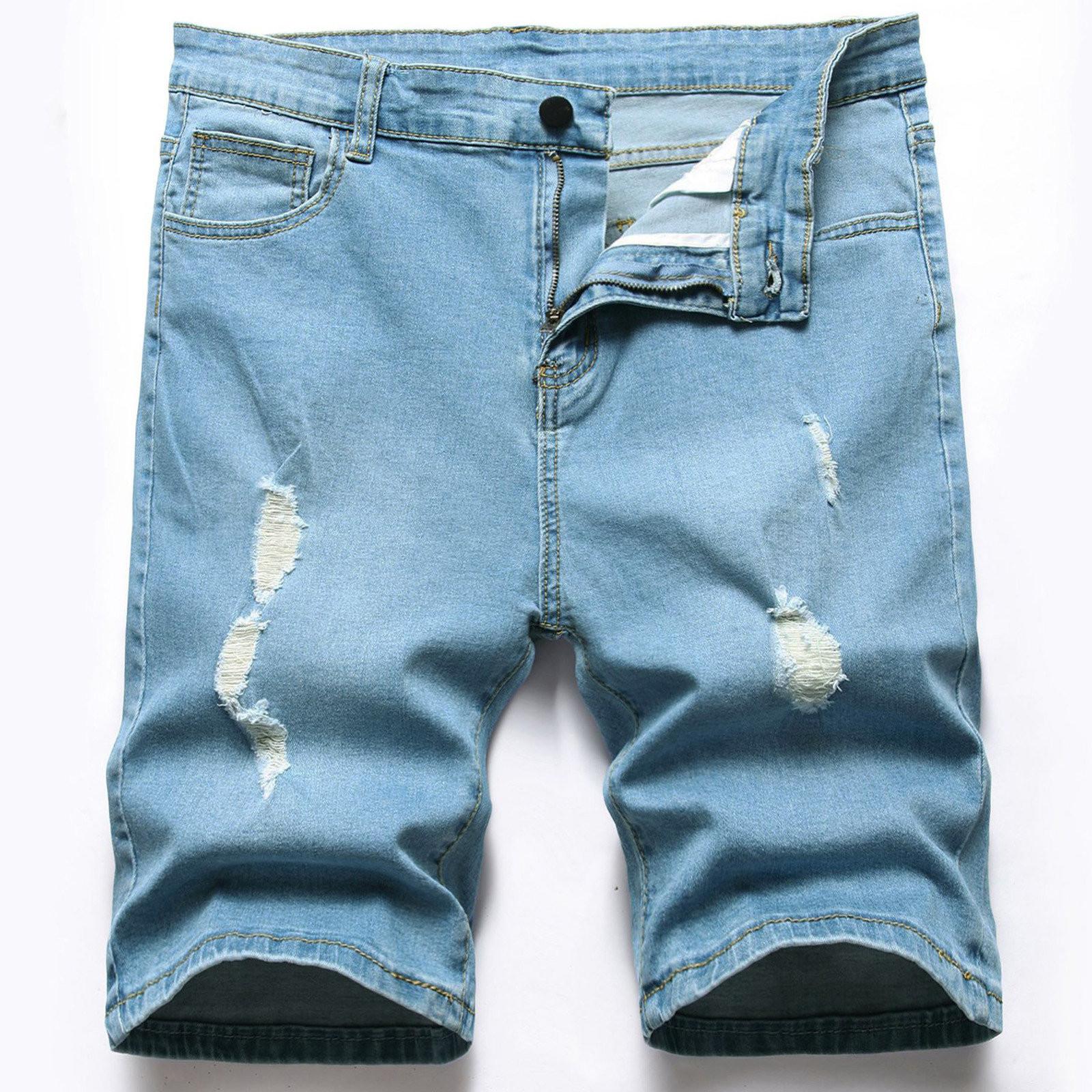 

Мужские летние тонкие джинсовые шорты, рваные узкие трендовые эластичные джинсы