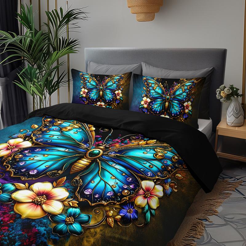 3Pcs Bohemian Butterfly Bedding Duvet Cover Set Luxury Butterfly Bedding Quilt Set Butterfly Themed Elegant Bedroom Decor