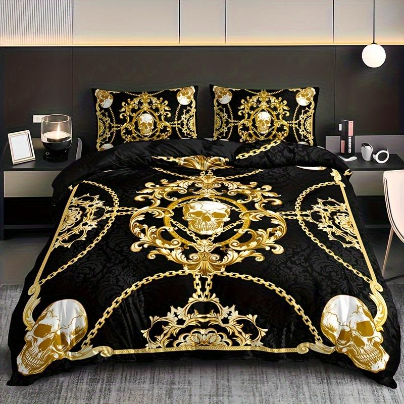 

3pcs Breathable Polyester Skull Print Bedding Set - Machine Washable Includes 1 Duvet Cover & 2 Pillowcases Perfect for All EU Twin(135x200cm)