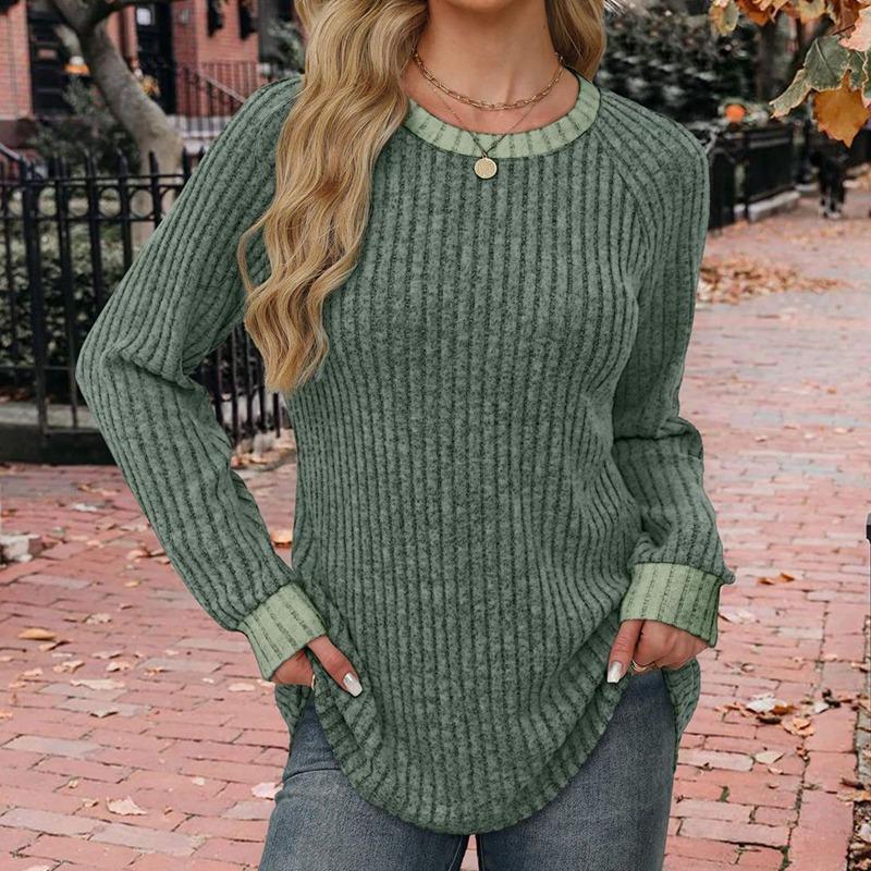 Женский трикотажный топ с круглым вырезом и длинным рукавом L 1500₽