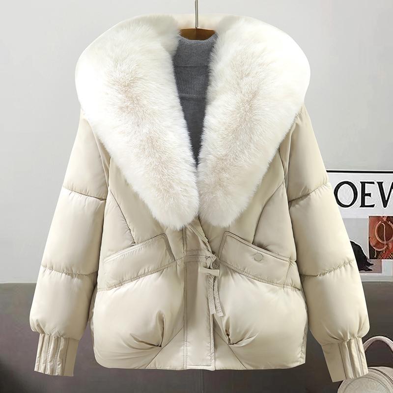 

Модные женские зимние пальто с большим воротником из искусственного меха, толстые теплые парки, свободные женские куртки L бежевый