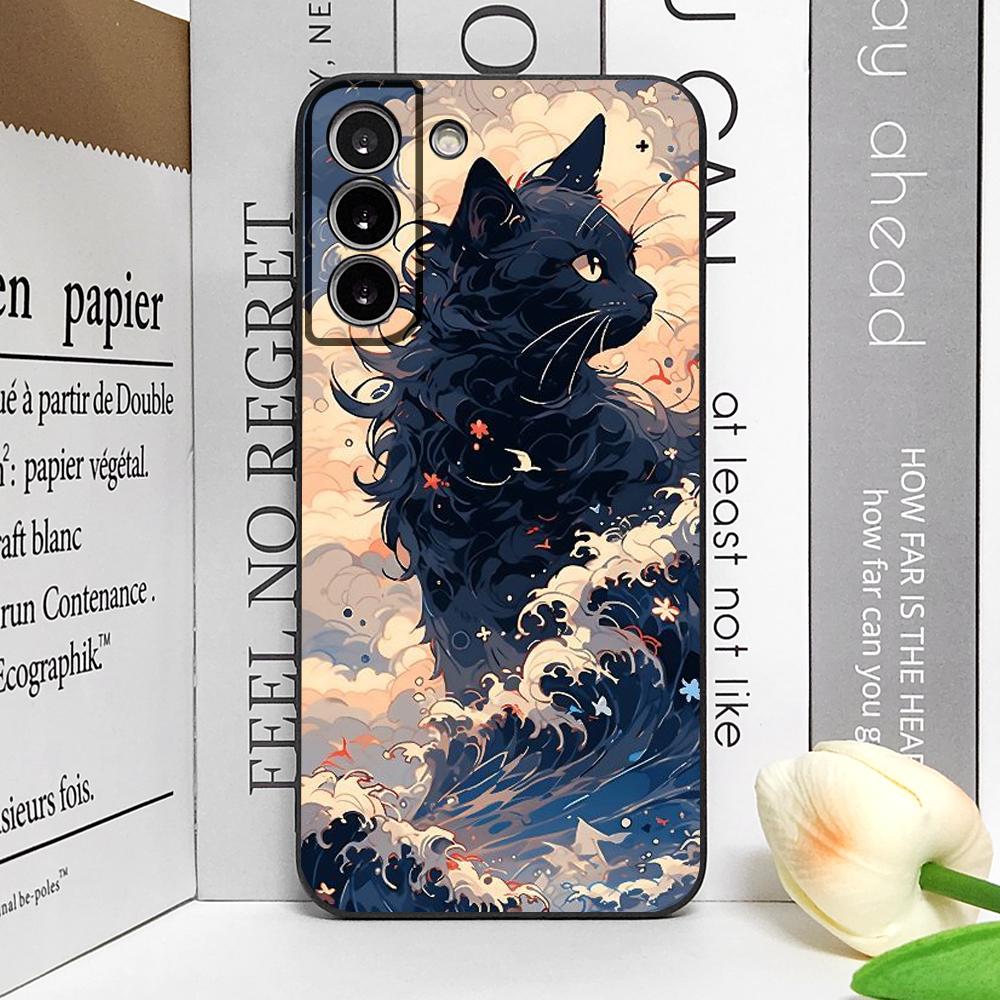 Japan The Great Wave of Kanagawa Cat Phone Case for Samsung Galaxy S22 Plus S20 S21 FE S23 S24 S25 Ultra Soft Covers Art Fundas